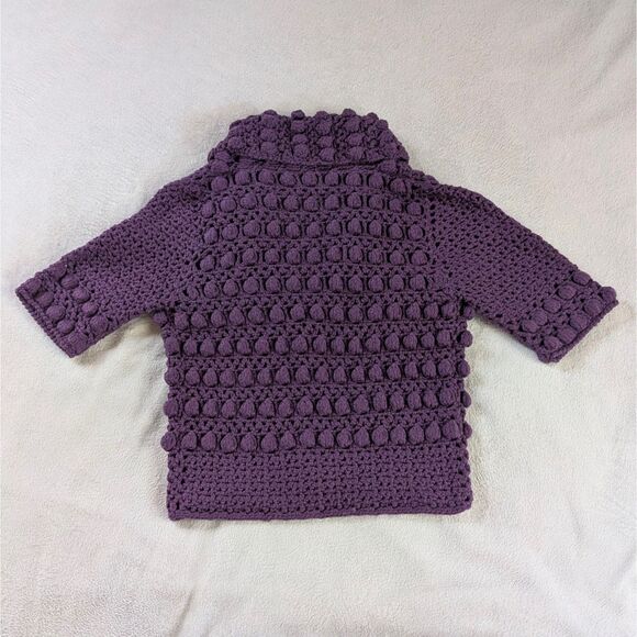 Short Chunky Knit Wool Cardigan Sweater Women's Medium Purple Textured Bobble - Picture 3 of 8